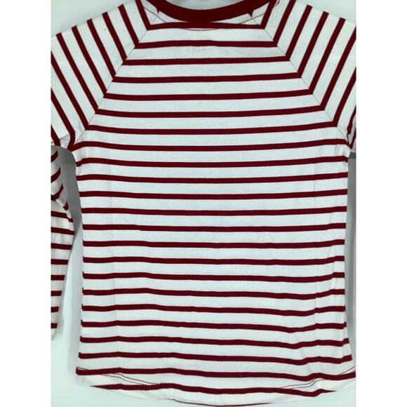 4Kids Girls Small 6/6X Red Cream Striped Crew T Shirt Long Sleeve Cotton M34-2 - Picture 4 of 8